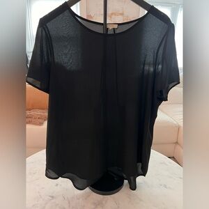 Pleione | Black Sheer Short Sleeved Blouse Size L